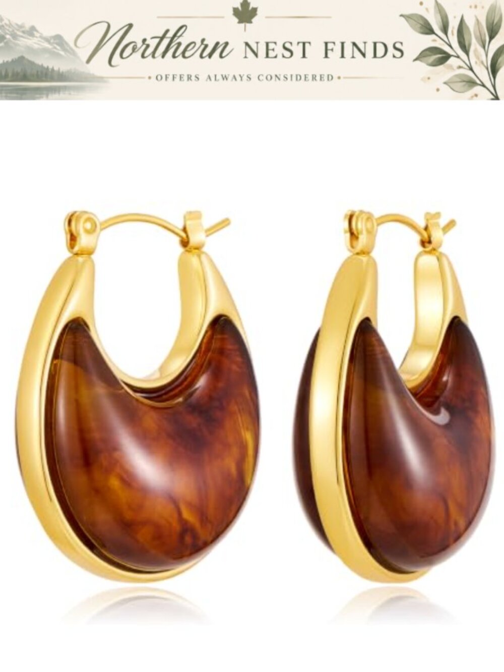 Chunky Resin Hoop Earrings for Women - 14K Gold Plated Acrylic Statement
